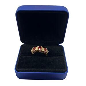 Vintage 3 Marquise Ruby & Cubic Zirconia Accents 18 KT Gold Electroplated Ring 7